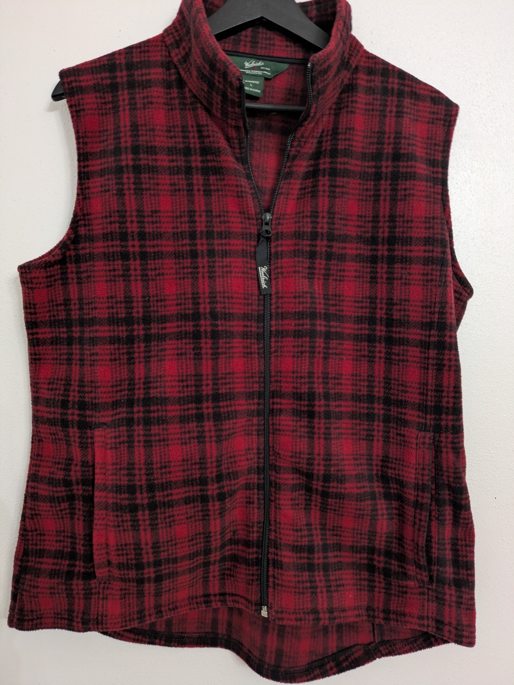 Woolrich Red and Black Plaid Fleece Vest - Zip Front